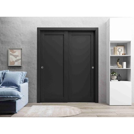 Sartodoors Sliding Closet Bypass Doors 36 x 80in, Quadro 4111 Matte Black, Sturdy Rails Moldings Trims QUADRO4111DBD-BLK-36