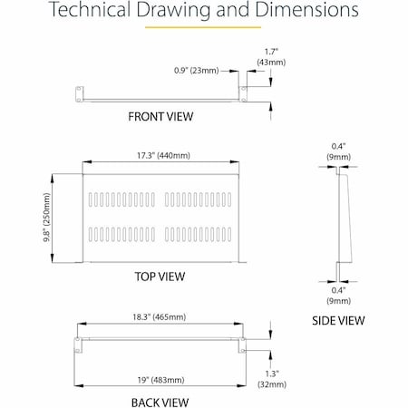 Startech.Com 1U 19IN VENTED SERVER RACK CABINET SHELF/RACKMOUNT CANTILEVER TRAY 10IN DEEP - U CABSHELFV1U