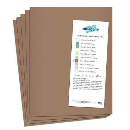 Nanolap PSA Lapping Film, 5 Pc 5 Micron (4,000 Grit), 8-0.5 in x 11 in Microfinishing Fine Sanding Paper 61567N