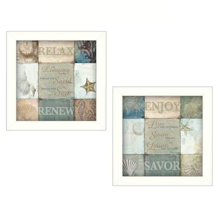 Homeroots Set Of Two Sunshine Sand and Sea White Framed Print Wall Art, 2PK 405706