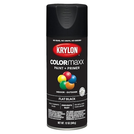 Krylon Enamel Spray Paint, Flat, Black, 12 oz, Can K05546007