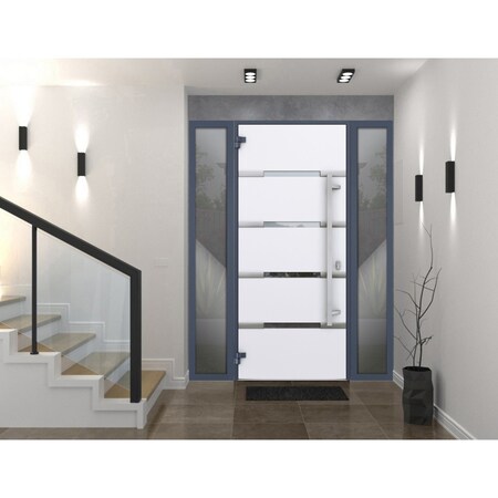 Vdomdoors Steel Door Deux 1105 Gray Graphite 2 Sidelight Exterior Windows Stainless Inserts Single Modern Pai DEUX1105EXD-GRE-W12+36+12 x H80-Right-hand Inswing