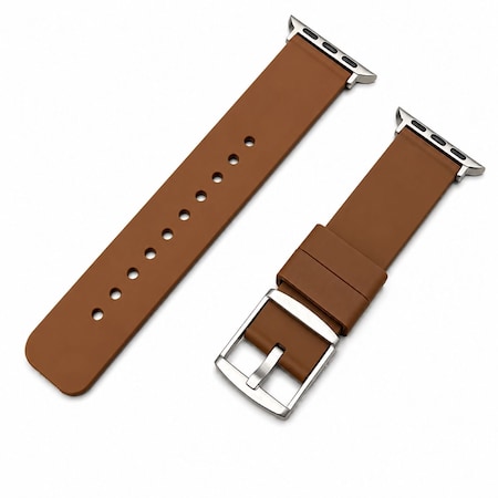 Elegani Replacement Rubber Watch Replacement Band Compatible with Apple Watch 40mm, Brown, Silver Buckle OMGSWT-BRN-40
