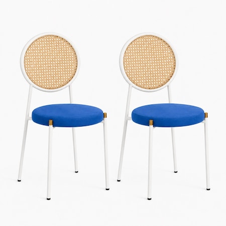 Leisuremod Euston Velvet Dining Chair with Woven Rattan Backrest & Stainless Frame, 2PK ECW17NBU2