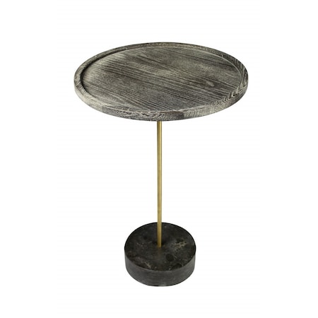 Homeroots 30" Black And Brown Solid Wood And Marble Round End Table 488556