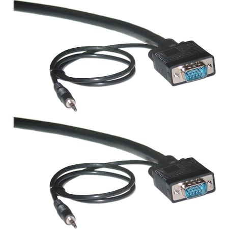 Cable Wholesale Plenum SVGA Cable w/ Audio, Black, HD15 Male + 3.5mm Male, Coaxial Construction, Shielded, 25 foot 11H1-29125