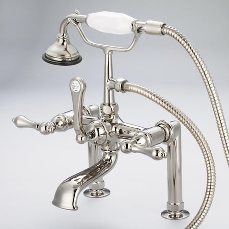 Water Creation Vintage Classic 7 in. Spread Deck Mount Tub Faucet - Polished Nickel, Ivory F6-0006-05-AL