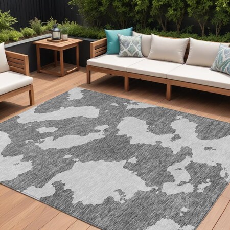 Homeroots 10' X 14' Gray And Ivory Abstract Washable Indoor Outdoor Area Rug 614544
