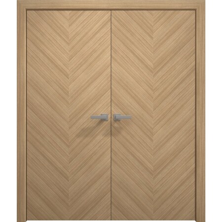 Sartodoors Interior Solid French Double Doors 36 x 80 inches, Ego 5005 Natural Oak, Wood Interior Solid Panel EGO5005DD-SNA-36