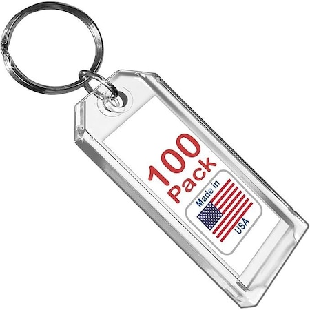 Easy 2 Buy Usa Premium Key Tag 3in Slip-Slot Plastic Heavy Duty Clear Crystal Label Ring Included, 100PK 208.8