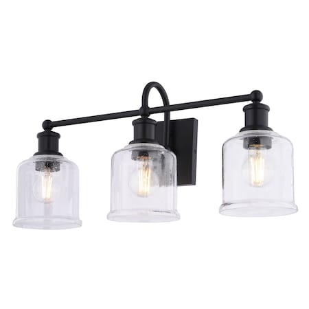 Vaxcel Northbrook 24 in. 3-Light Traditional Black Bathroom Vanity Fixture, Glass Shade W0515