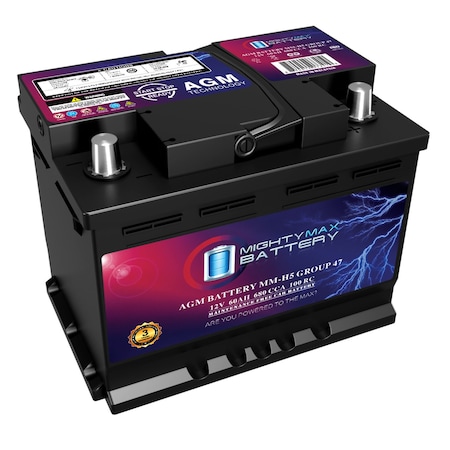 Mighty Max Battery MM-H5 Start and Stop Car BCI Group Size 47 12V 60 AH, 100RC, 680 CCA Rechargeable AGM Car battery MAX3926699