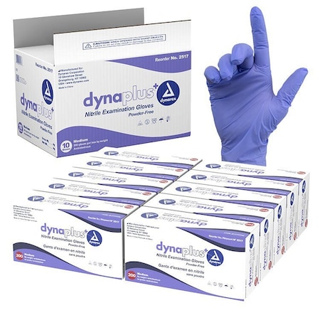 Dynarex DynaPlus Nitrile Exam Gloves, Medium, Violet, Powder-Free, 2000PK 2517