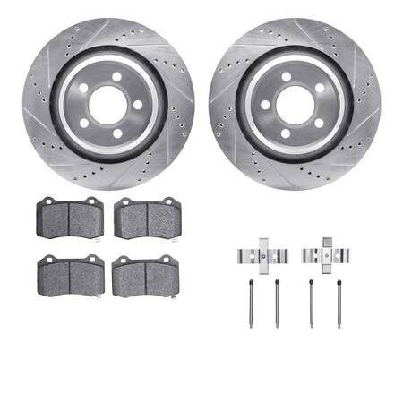 Dynamic Friction Co DFC Brake Rotor - Drilled & Slotted - Silver- Heavy Duty Brake Pad includes Hardware 7412-39002