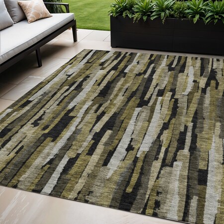 Homeroots 5' X 8' Brown Black And Green Striped Washable Indoor Outdoor Area Rug 603210