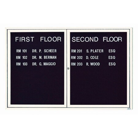 Aarco Enclosed Letter Board Directory w/ Powder Coated White Aluminum Frame, 48''Hx72''W, 2 Doors ADC4872W