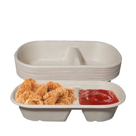Ecoquality 29oz 2 Compartment Rectangular Sugarcane Container, Compostable Bowls for Takeout, 250PK EQCRTB2C29-250
