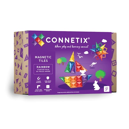 Connetix Magnetic Tiles Rainbow Starter Pack, 60-Piece Set CT-R-00060-ST