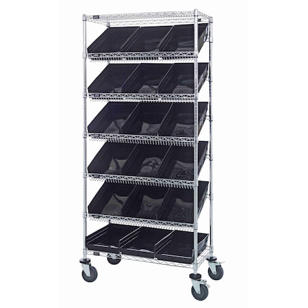 Quantum Storage Systems WIRE SHELVING UNIT W/18 BLACK BINS MOBILE MWRS-7-110BK