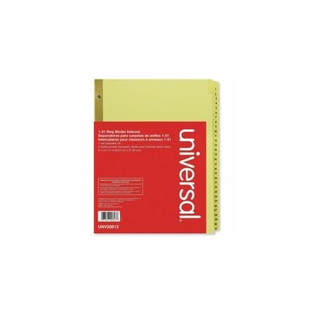 Universal Preprinted Plastic Coated Tab Dividers, 31-Tab, 1-31, 11 x 8.5, Buff UNV20813