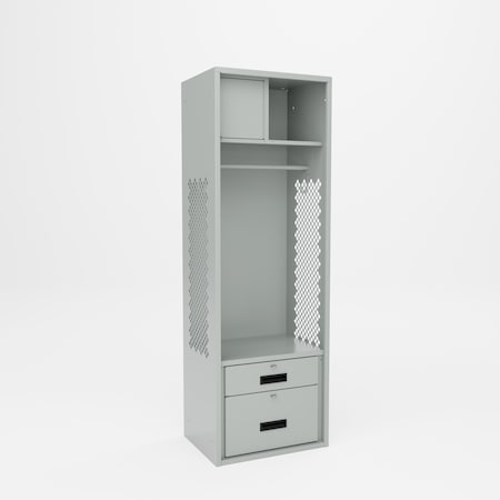 Pucel Athletic Gear Locker, 24 in W x 72 in H x 18 in D, 2 Drawers, Top Cabinet, Gray GL-2472-18-DR2-T