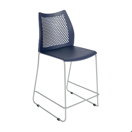 Flash Furniture HERCULES Navy Stack Counter Stool with Air-Vent Back and Gray Powder Coated Sled Base RUT-498A-CS-NV-GG
