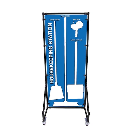 5S Supplies Housekeeping Shadow Board Broom Station V7, Blue / White, Kit HSB-V7-BLUE/WHITE-KIT