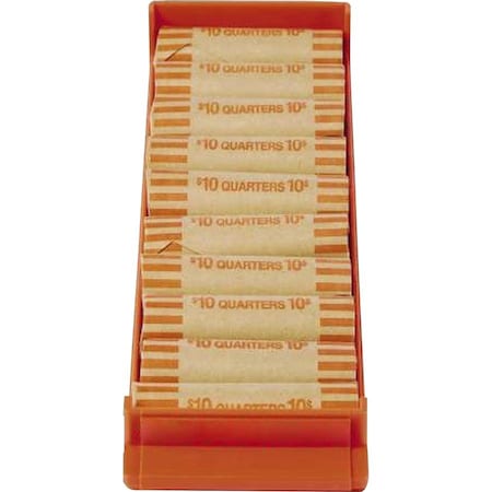 Controltek Coin Trays for Quarters, Stackable, 10 Coin Compartment(s), Orange, Plastic, 2PK 560563