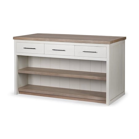 Homeroots White And Brown Two Tone Wooden Kitchen Island With 3 Drawers 380616