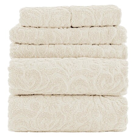 Lavish Home 6PC Jacquard Towel Set 100% Cotton Bathroom Accessories Soft & Absorbent Bathroom Set 67-040-CRM