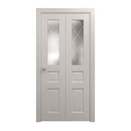 Sartodoors Sliding Closet Bi-fold Doors 64 x 80 inches, Ego 5011 Painted White Oak, Sturdy Tracks Moldings Tr EGO5011BF-PWO-64x80 (2* 32x80)