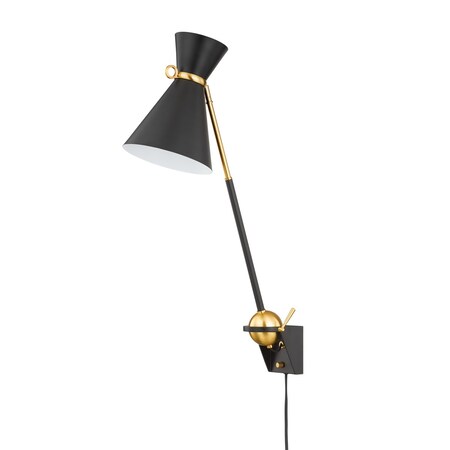 Hudson Valley Lighting Winsted 1 Light Plug-In Sconce 7.75 In. Aged Brass/Soft Black 3530-AGB/SBK