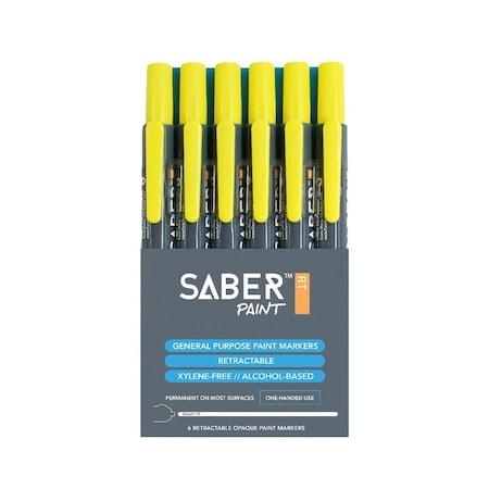 Faro Tools Faro SaberPaint RT Marker Retractable 6-Pk General Purpose Bullet Tip Yellow 59156