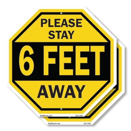 Signmission Please Stay 6 Feet Away, 10 inch X 10 inch, Plastic Sign, 2PK OC-P-2PACK-10-198