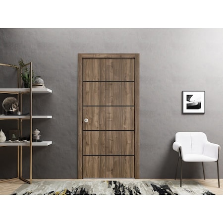 Sartodoors Sliding Closet Bi-fold Doors, Planum 0015 Walnut and Aluminum Strips, Sturdy Tracks Moldings Trims PLANUM0015BF-WLN-36