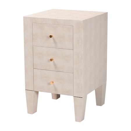 Baxton Studio Leyna Modern Beige Faux Shagreen 3-Drawer End Table 251-13969-ZORO