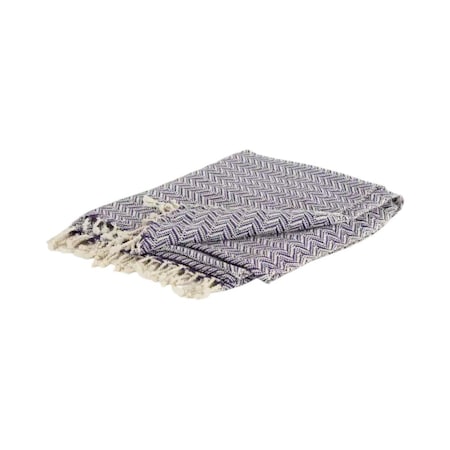 Homeroots 50" X 60" Purple Cotton Woven Chevron Throw Blanket with Fringe 518803