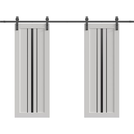Sartodoors Double Barn Door 56 x 84 inches, BASIC 4903 White with Black Glass, 13FT Rail Track Set, Solid Pa BASIC4903DB-B-WS-5684