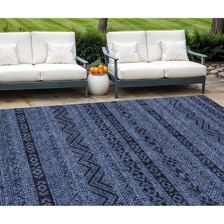 Homeroots 10' X 14' Navy Blue And Black Southwestern Washable Indoor Outdoor Area Rug 587553