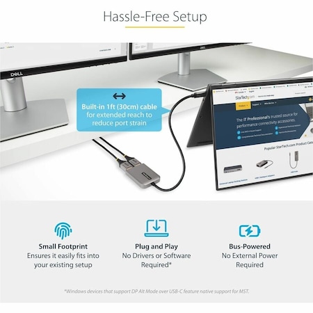 Startech.Com USB-C TO DUAL-DISPLAYPORT MULTI-MONITOR ADAPTER FOR 2X 5K 60HZ DISPLAYS; DISCRET MST14CD122DP