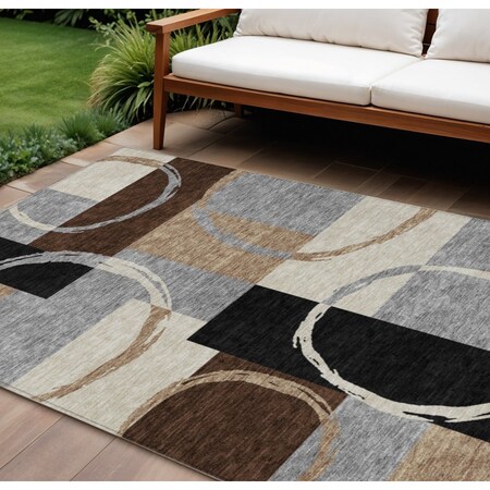 Homeroots 8' X 10' Pewter Gray And Black Geometric Washable Indoor Outdoor Area Rug 612590