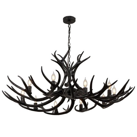 Jonathan Y Eldora 49" 10-Light Rustic Farmhouse Adjustable Resin Antler LED Chandelier, Black JYL6320C