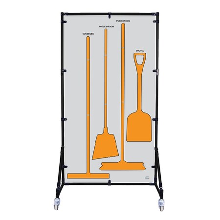 5S Supplies Housekeeping Shadow Board Broom Station V6, Gray / Orange Shadows, Broom Only, No Text HSB-V6-GRAY/ORANGE-BO-NO TEXT
