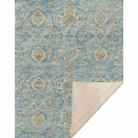 Homeroots 50" X 70" Ivory Coffee And Teal Damask Microfiber Plush Throw Blanket 712399