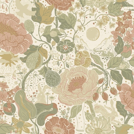 A-Street Prints Växa Green Rabbits and Rosehips Wallpaper 4111-63012