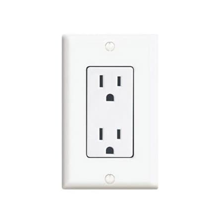 Leviton Straight Blade Receptacle, 5-15R, 15 A, 125V AC, 2 Pole, 3 Wire, Flush Mount, Single, White 5325-W