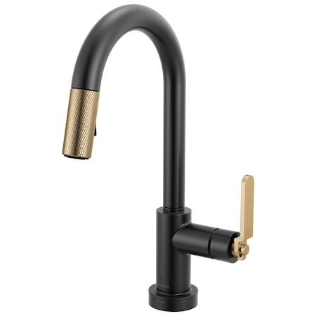 Brizo Litze Smarttouch Pull-Down Prep Faucet with Arc Spout, Industrial Handle Matte Black/Luxe Gold 64944LF-BLGL