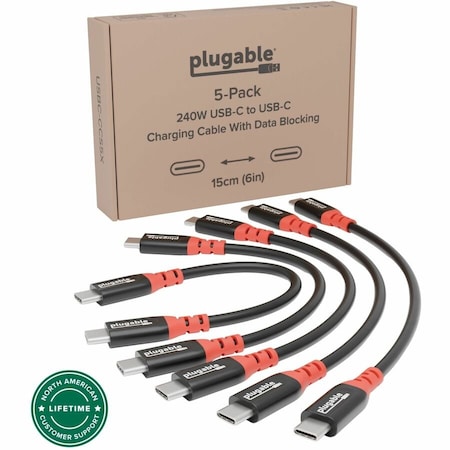Plugable 240W USB-C to USB-C Charging Cables with Data Blocking, 5PK USBC-CCS5X