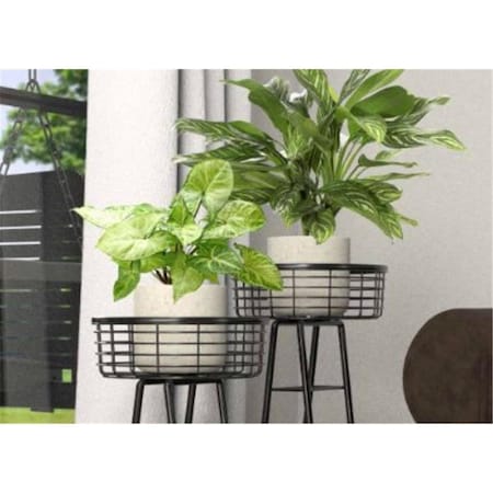 Panacea 10 in. Round Wire Basket Plant Stand, Black 102224
