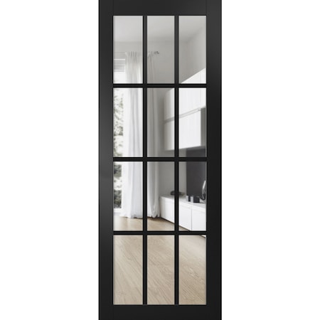 Sartodoors Slab Barn Door Panel, Felicia 3355 Matte Black with Clear Glass, Sturdy Finished Doors, Pocket Cl FELICIA3355S-BLK-1884